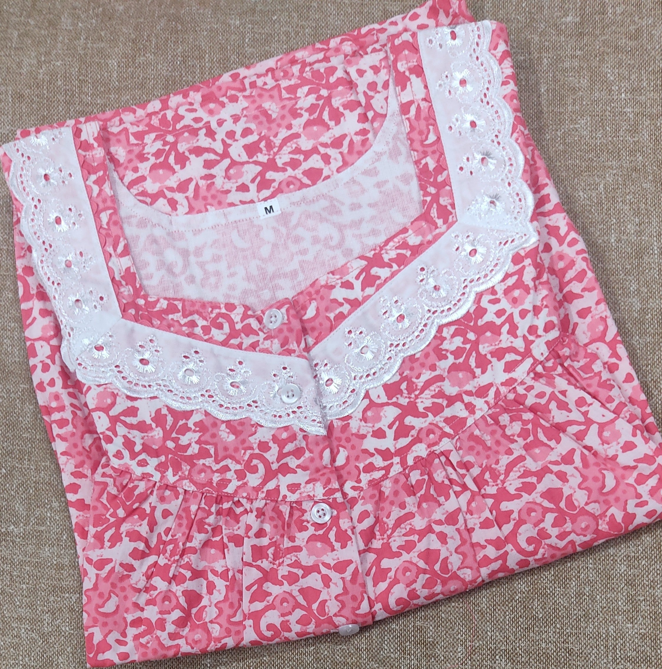 Cotton Pleated , With Pockets, Half Open Medium Printed Nighty