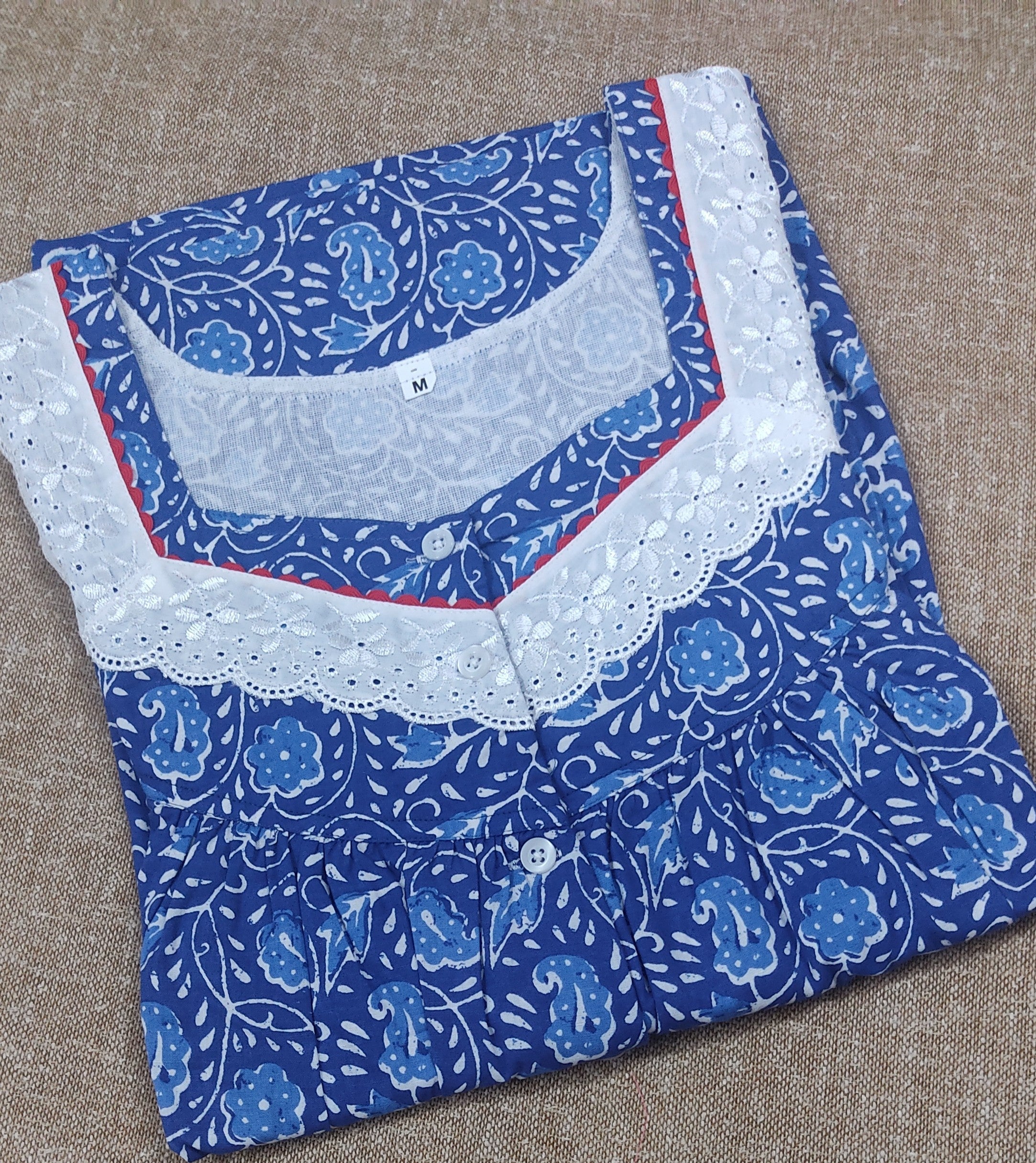 Cotton Pleated , With Pockets, Half Open Medium Printed Nighty