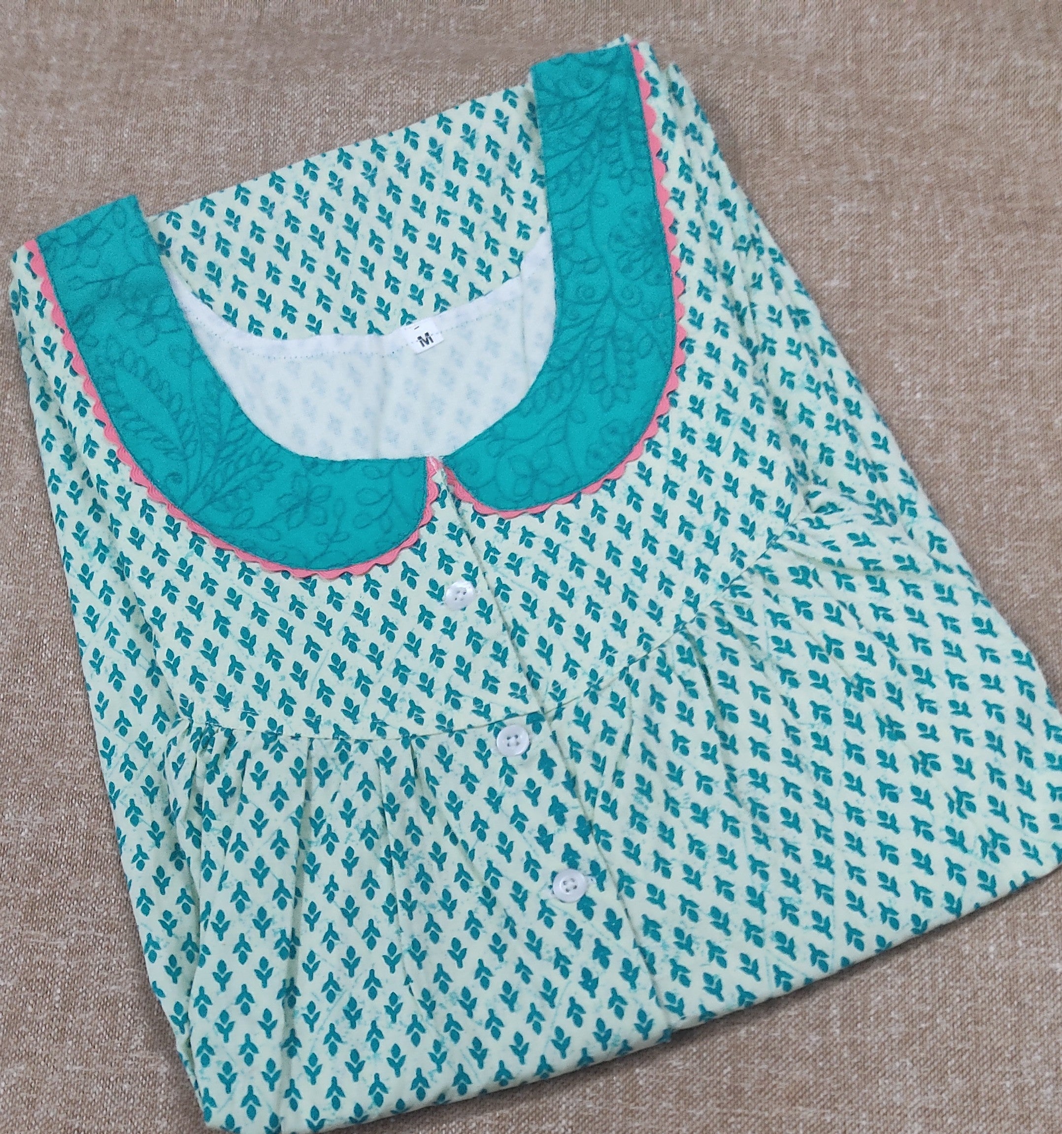 Cotton Pleated , With Pockets, Half Open Medium Printed Nighty