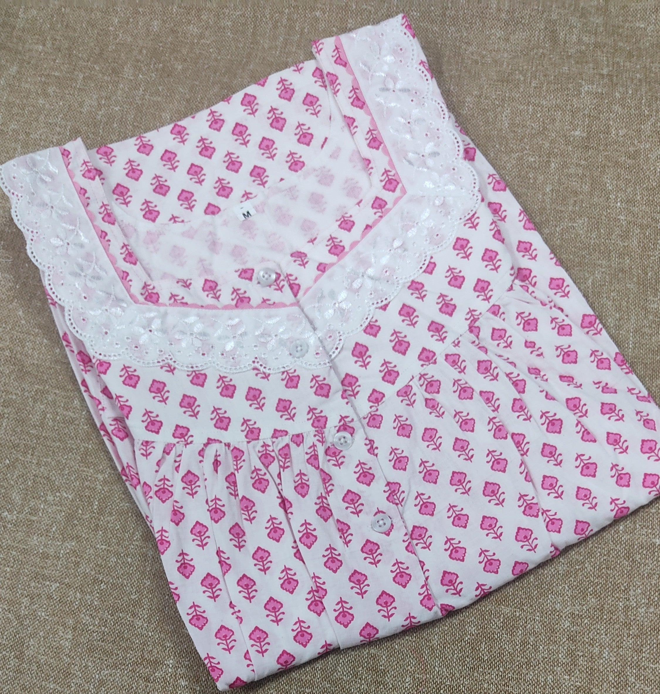 Cotton Pleated , With Pockets, Half Open, Extra Long Medium Printed Nighty