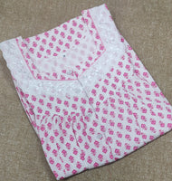 Cotton Pleated , With Pockets, Half Open, Extra Long Medium Printed Nighty