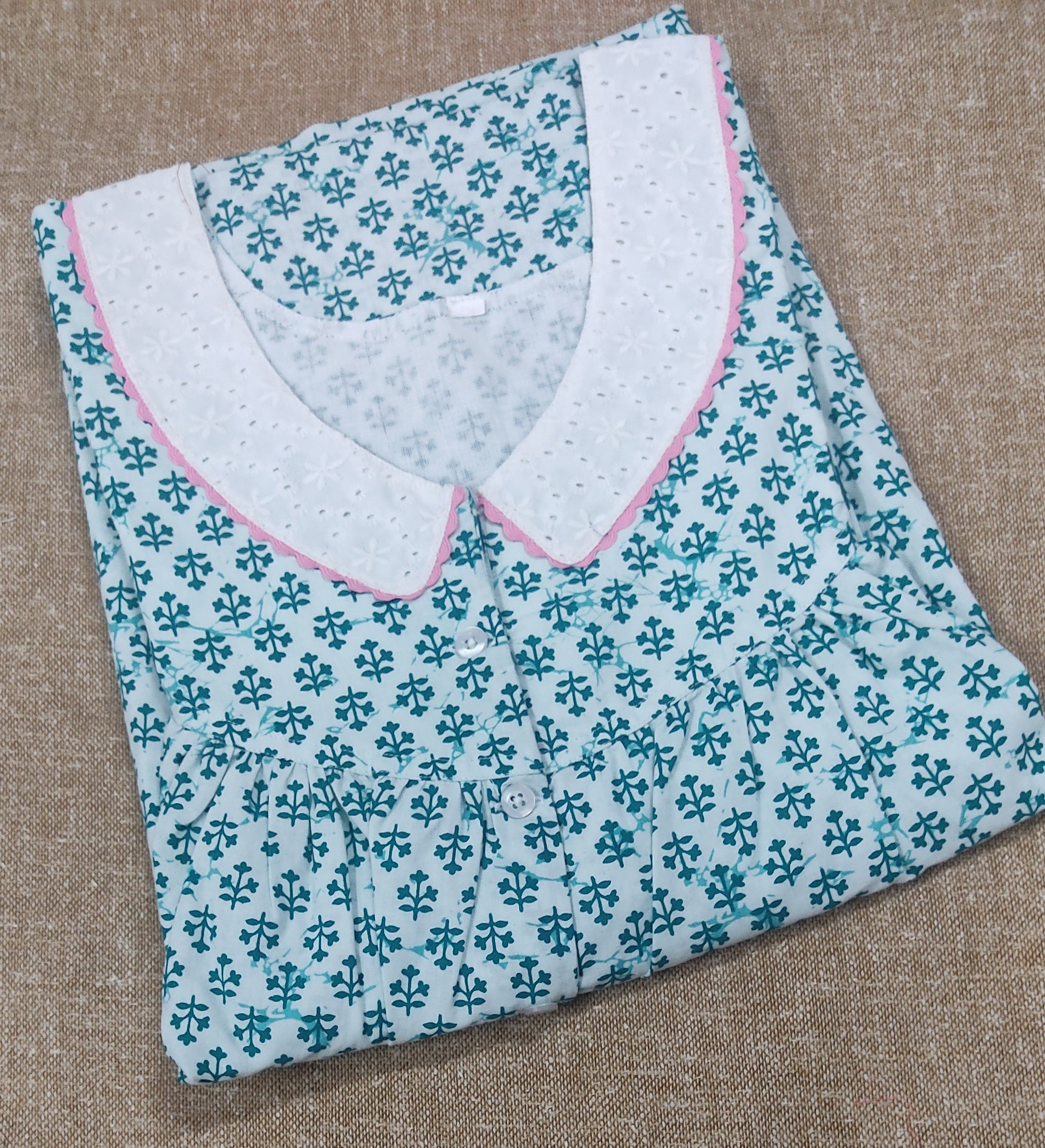 Cotton Pleated , With Pockets, Half Open Medium Printed Nighty