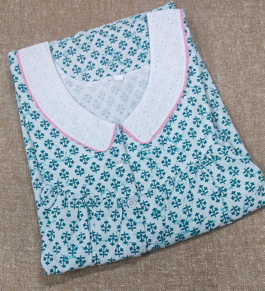 Cotton Pleated , With Pockets, Half Open Medium Printed Nighty