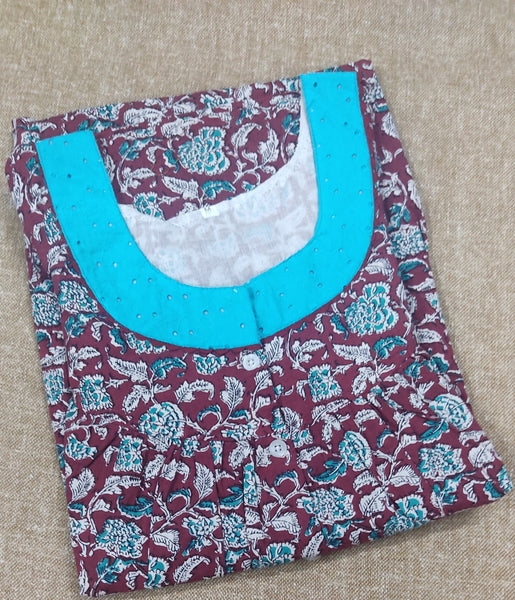 Cotton Pleated , With Pockets, Half Open Medium Printed Nighty