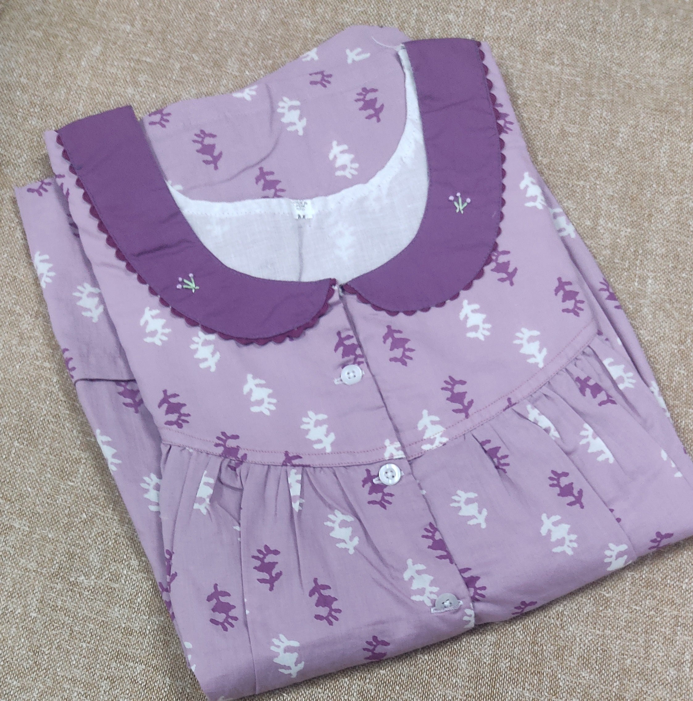 Cotton Pleated , With Pockets, Half Open Medium Printed Nighty