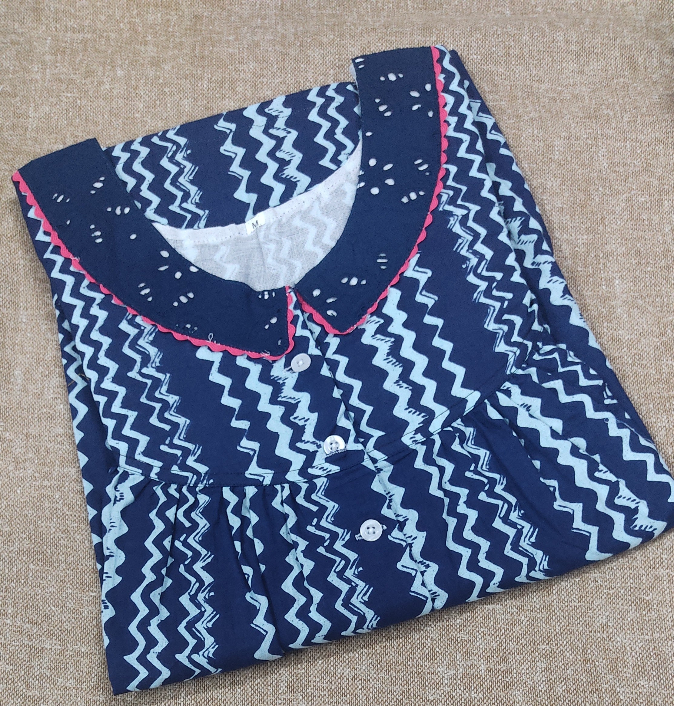Soft Cotton Pleated , With Pockets, Half Open Medium Printed Nighty