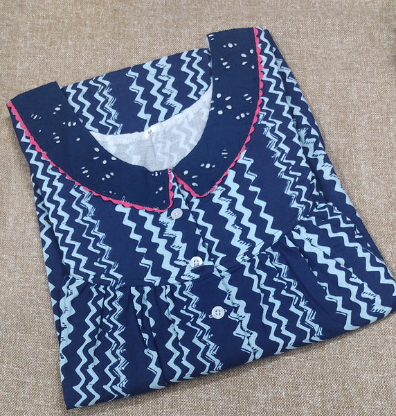 Soft Cotton Pleated , With Pockets, Half Open Medium Printed Nighty
