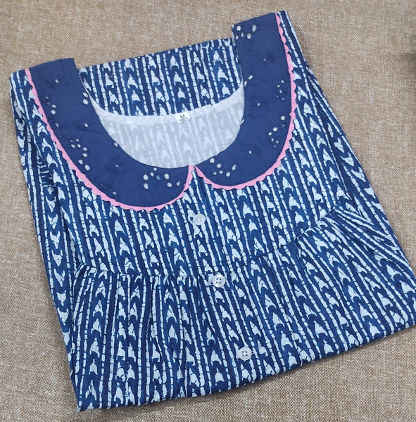 Soft Cotton Pleated , With Pockets, Half Open Medium Printed Nighty