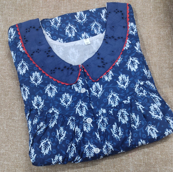 Cotton Pleated , With Pockets, Half Open Medium Printed Nighty