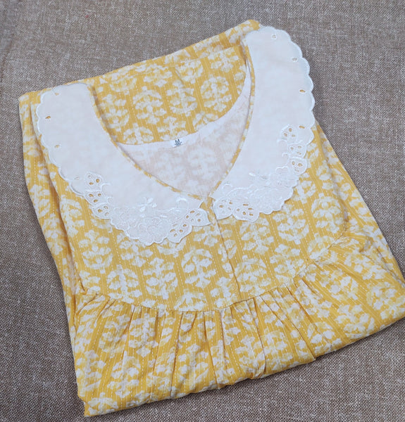 Soft Cotton Pleated , With Pockets, Half Open Medium Printed Nighty
