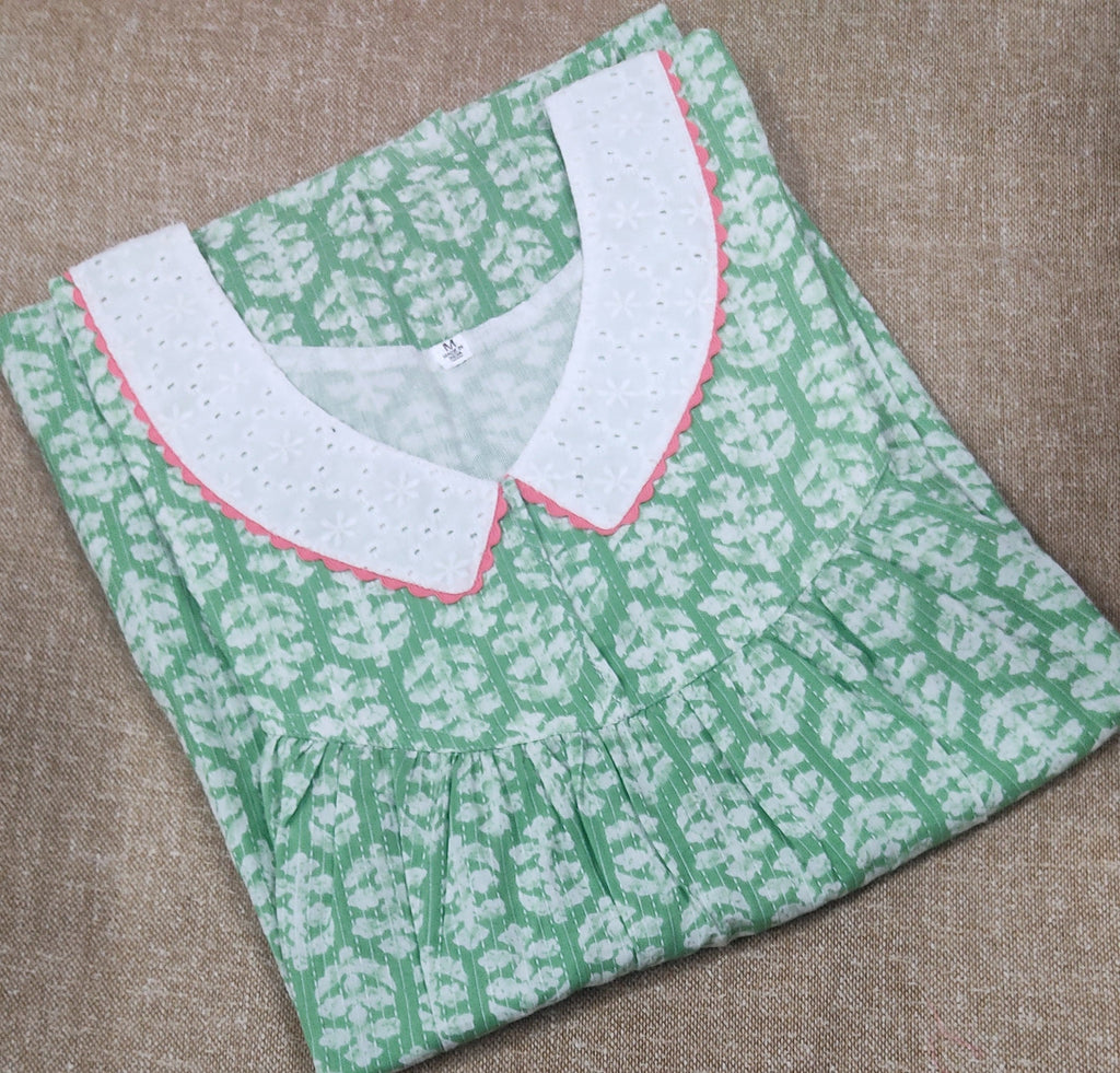 Cotton Pleated , With Pockets, Half Open Medium Printed Nighty