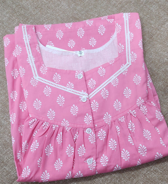 Soft Cotton Pleated , With Pockets, Half Open Medium Printed Nighty