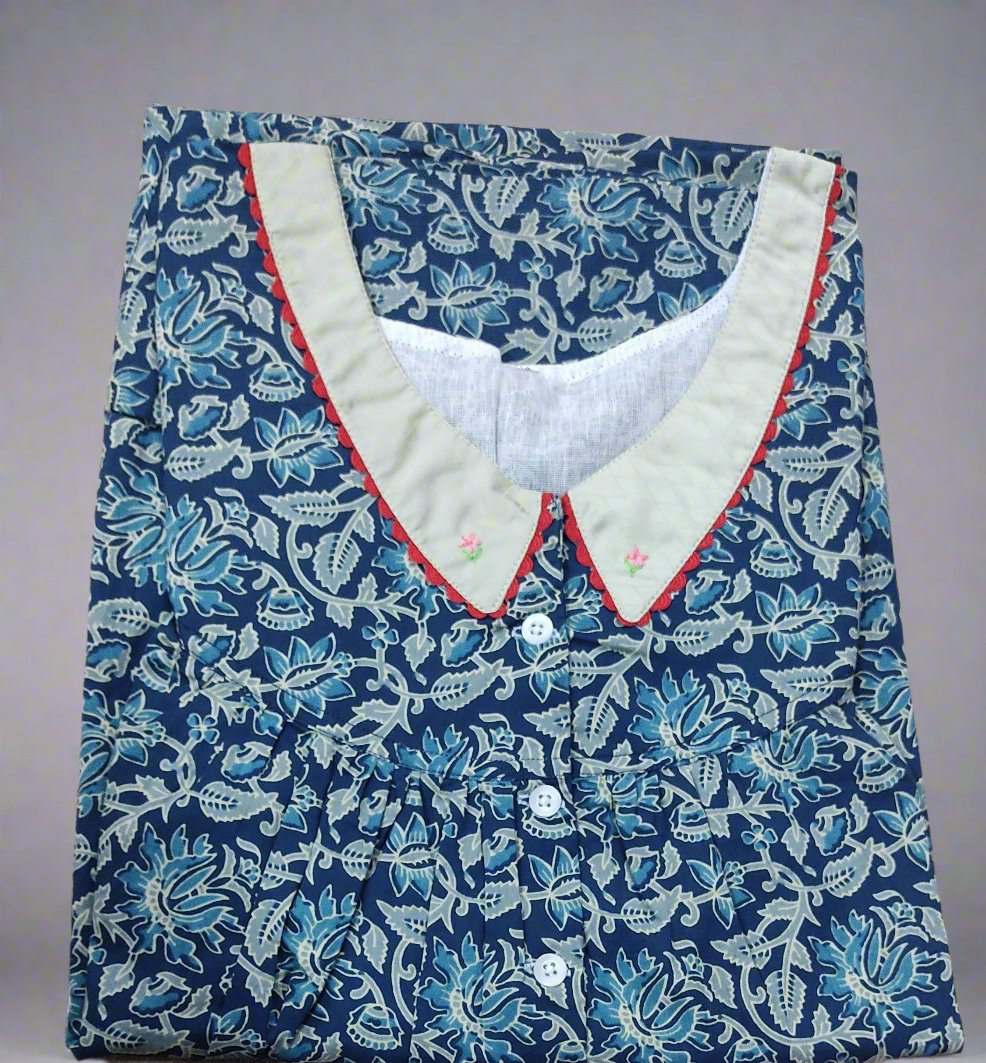 Soft Cotton Pleated , With Pockets, Half Open Medium Printed Nighty