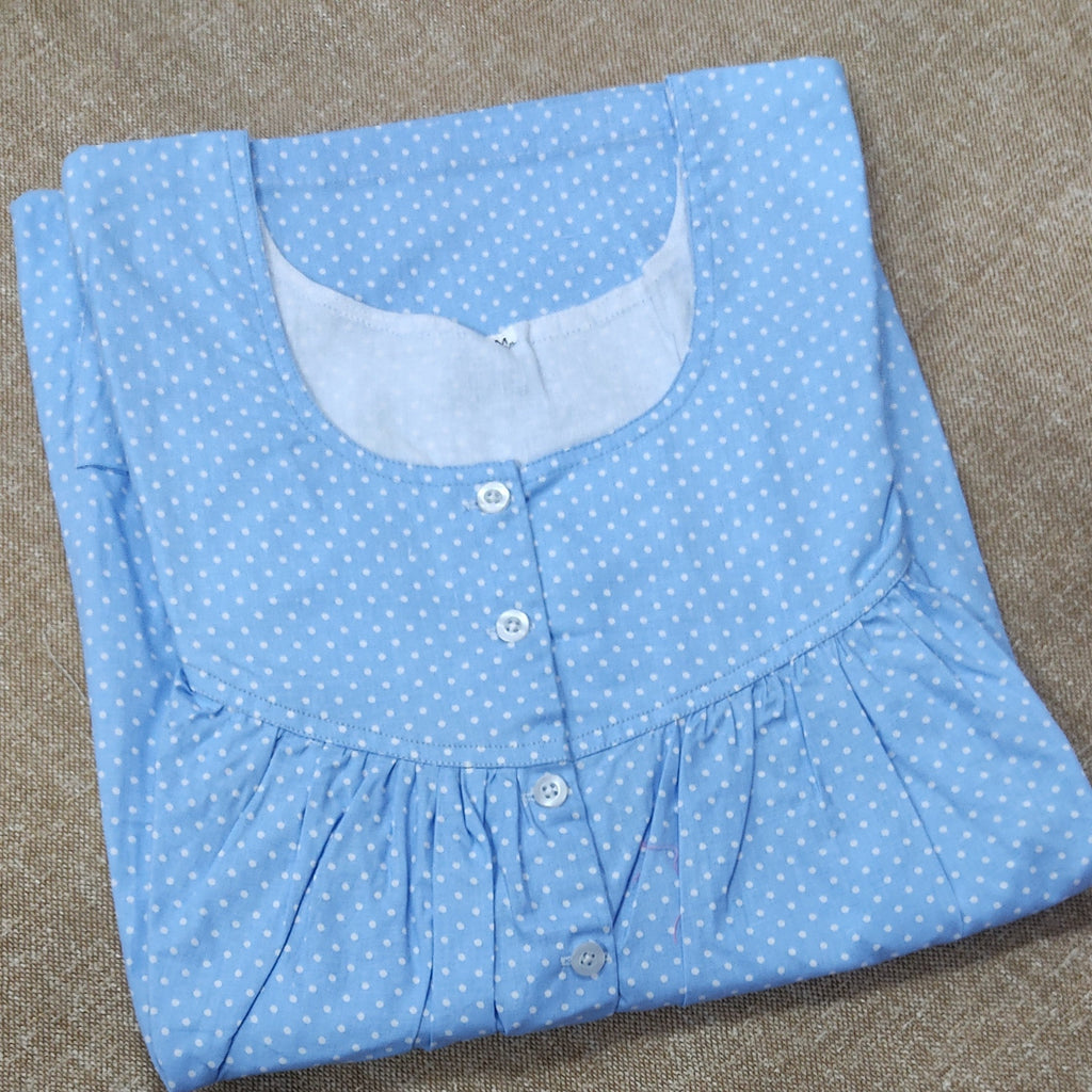 Cotton Pleated , With Pockets, Half Open Medium Printed Nighty