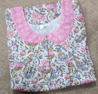 Soft Cotton Pleated , With Pockets, Half Open Medium-Large Printed Nighty