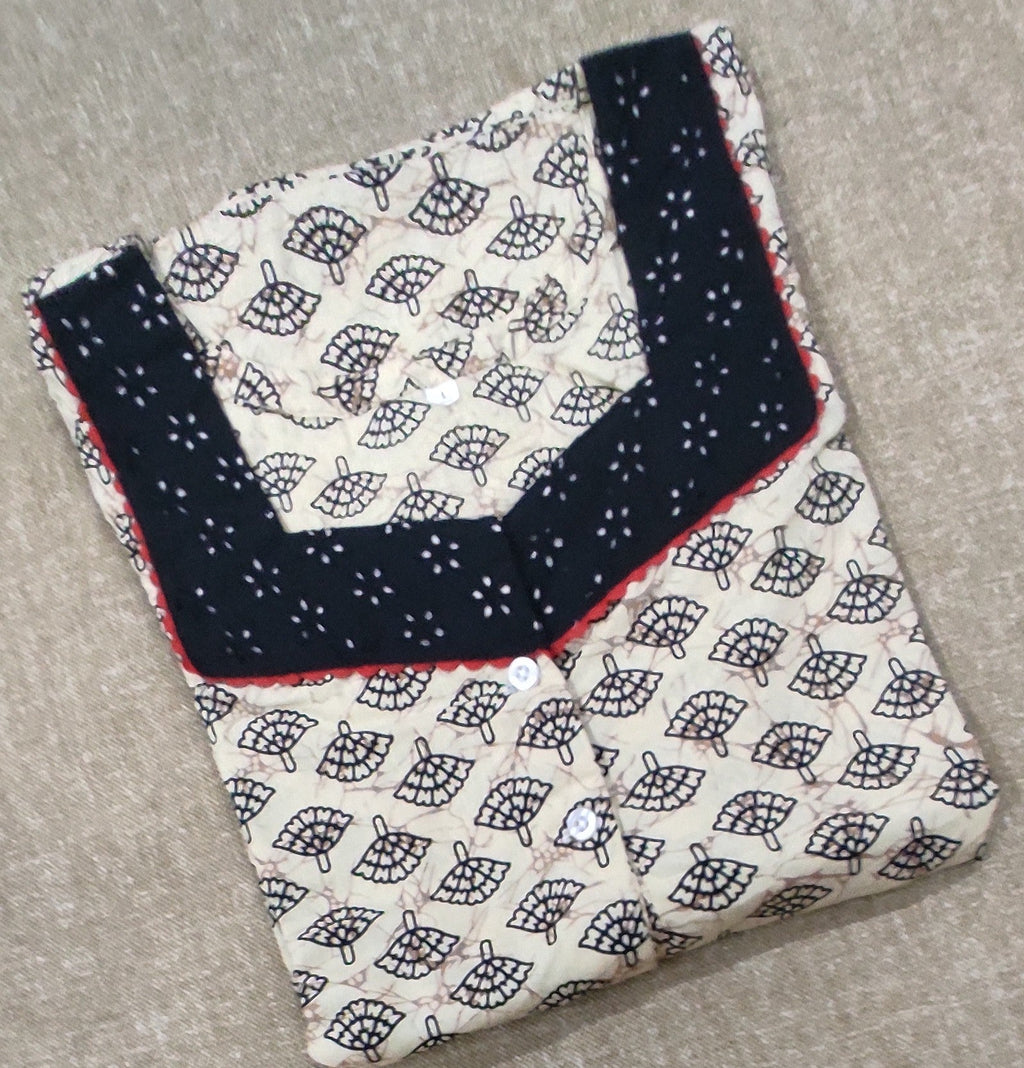 Cotton A-line churidar cut, With Pockets, Half Open Large Printed Nighty