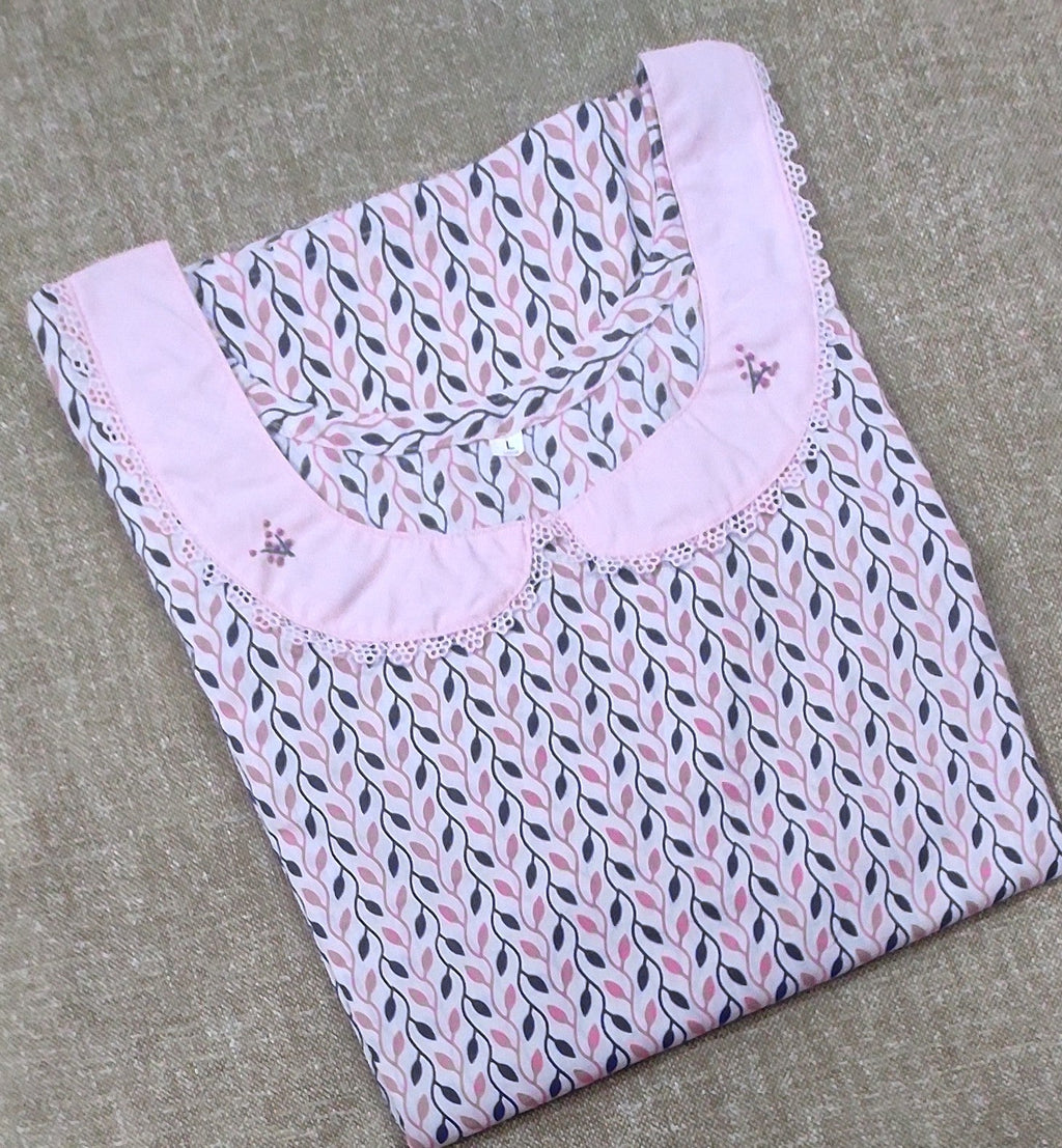 Cotton A-line churidar cut, With Pockets, No Open Large Printed Nighty
