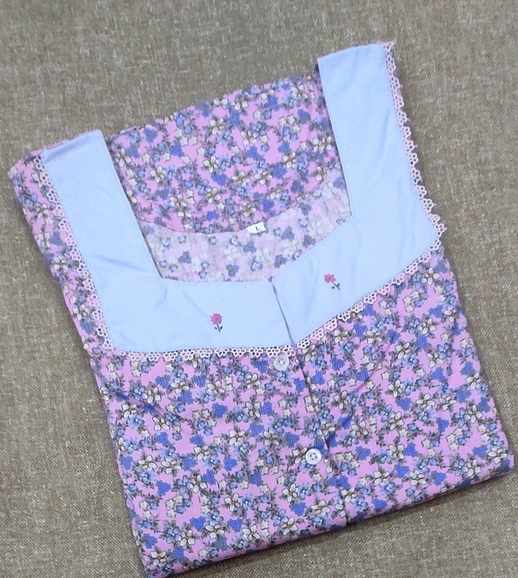 Cotton A-line churidar cut, With Pockets, Half Open Large Printed Nighty