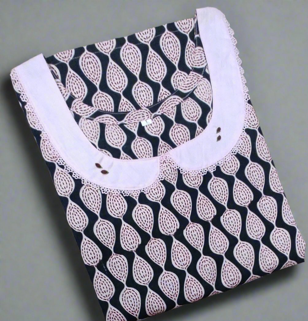 Cotton A-line churidar cut, With Pockets, No OpenLarge Printed Nighty