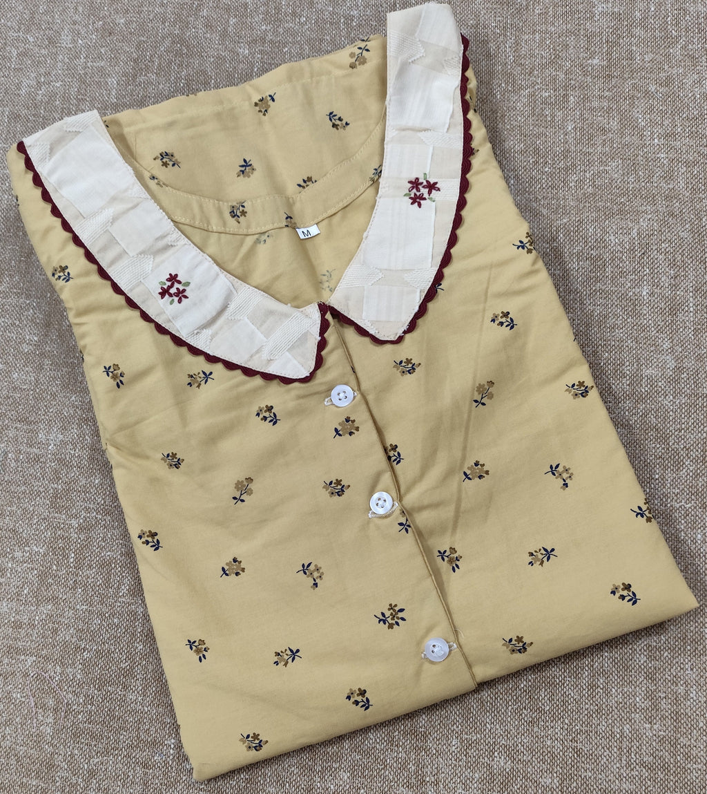 Cotton With Pockets, Half Open, A-line churidar cut Medium Printed Nighty