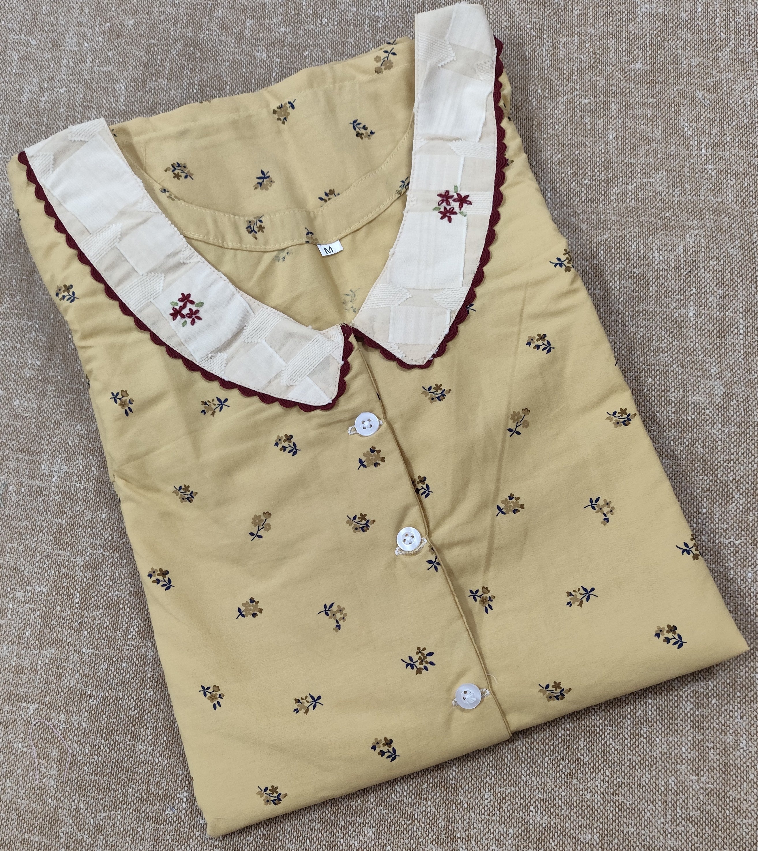 Cotton With Pockets, Half Open, A-line churidar cut Medium Printed Nighty