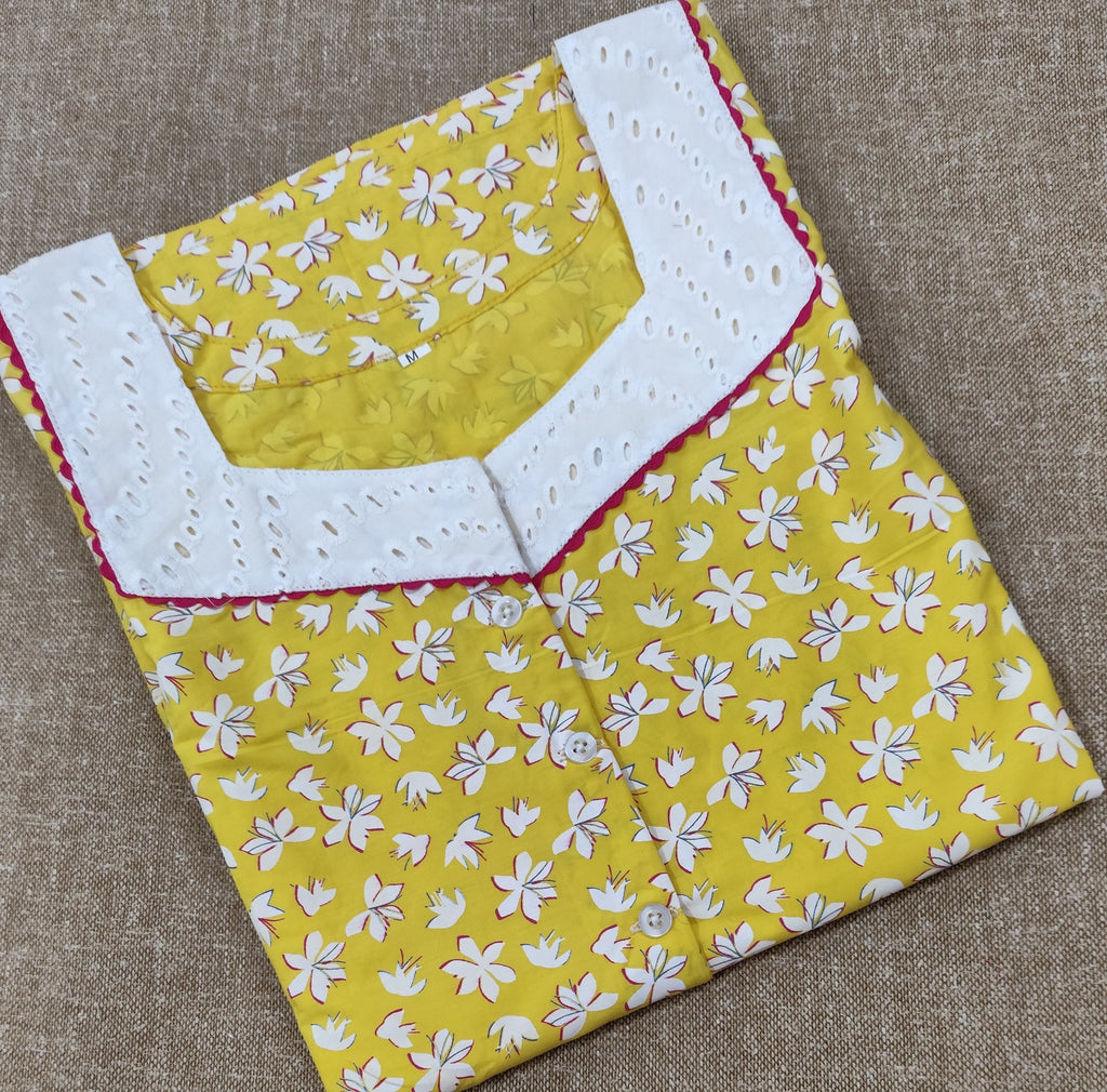 Cotton With Pockets, Half Open, A-line churidar cut Medium Printed Nighty