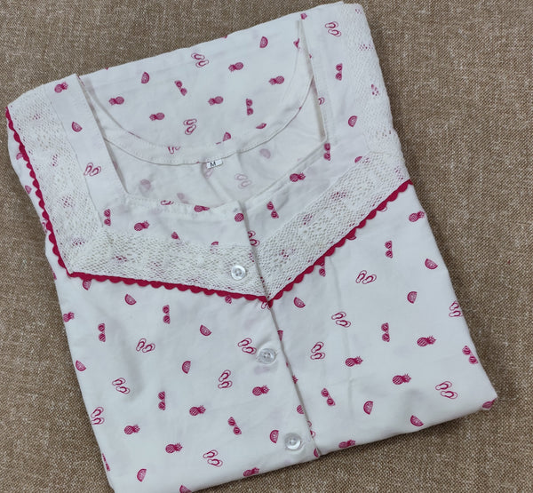 Cotton Pockets, With Pockets, A-line churidar cut Medium Printed Nighty