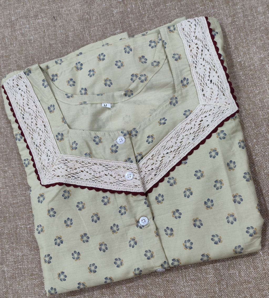 Cotton With Pockets, A-line churidar cut Medium Printed Nighty