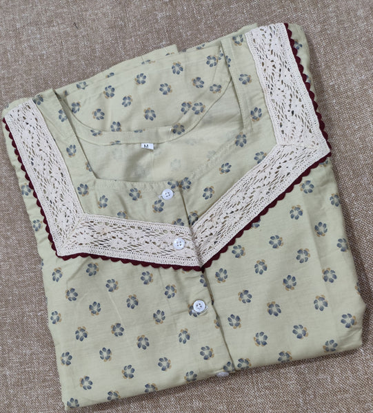 Cotton With Pockets, A-line churidar cut Medium Printed Nighty