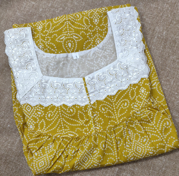 Soft Cotton Pleated, With Pockets, No Open Large Printed Nighty