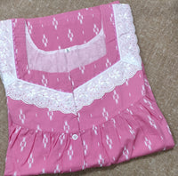 Soft Cotton Pleated, With Pockets, Half Open Large Printed Nighty