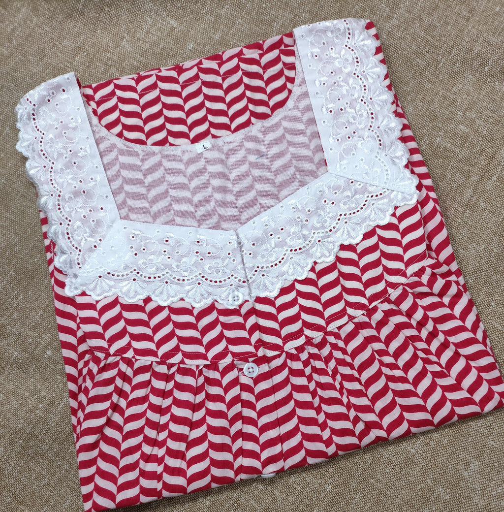 Soft Cotton Pleated, With Pockets, Half Open Large Printed Nighty