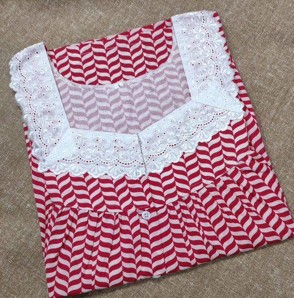 Soft Cotton Pleated, With Pockets, Half Open Large Printed Nighty