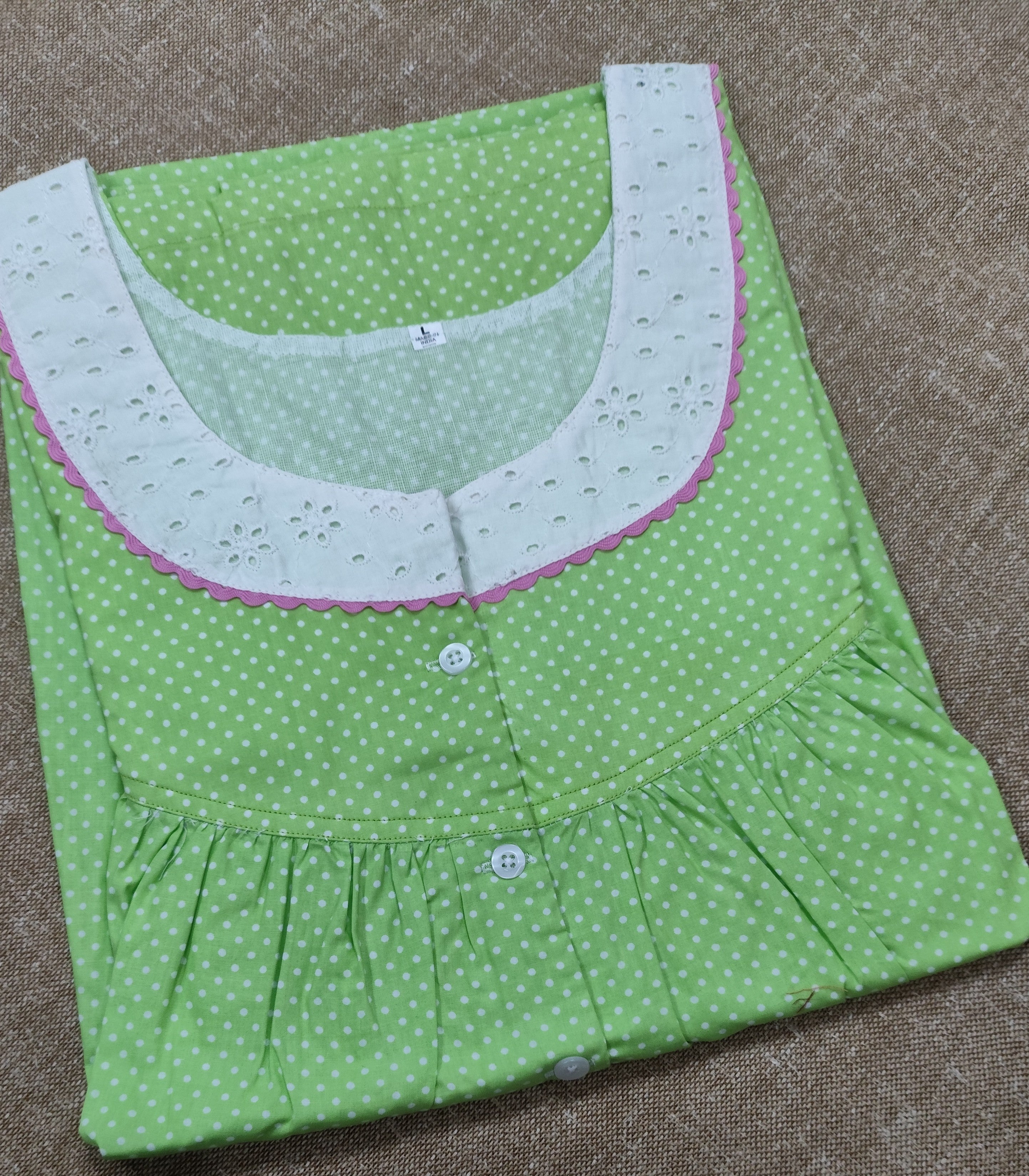 Cotton Pleated, With Pockets, Half Open Large Printed Nighty