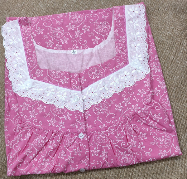 Soft Cotton Pleated, With Pockets, Half Open Large Printed Nighty