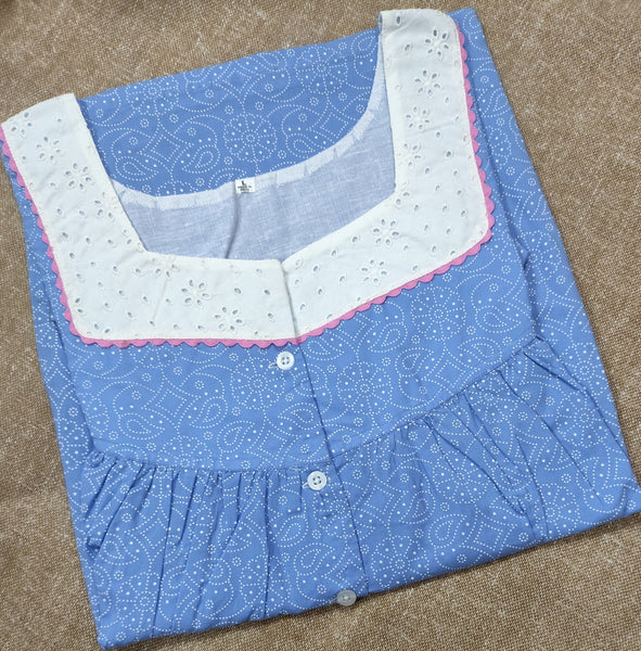 Soft Cotton Pleated, With Pockets, Half Open Large Printed Nighty