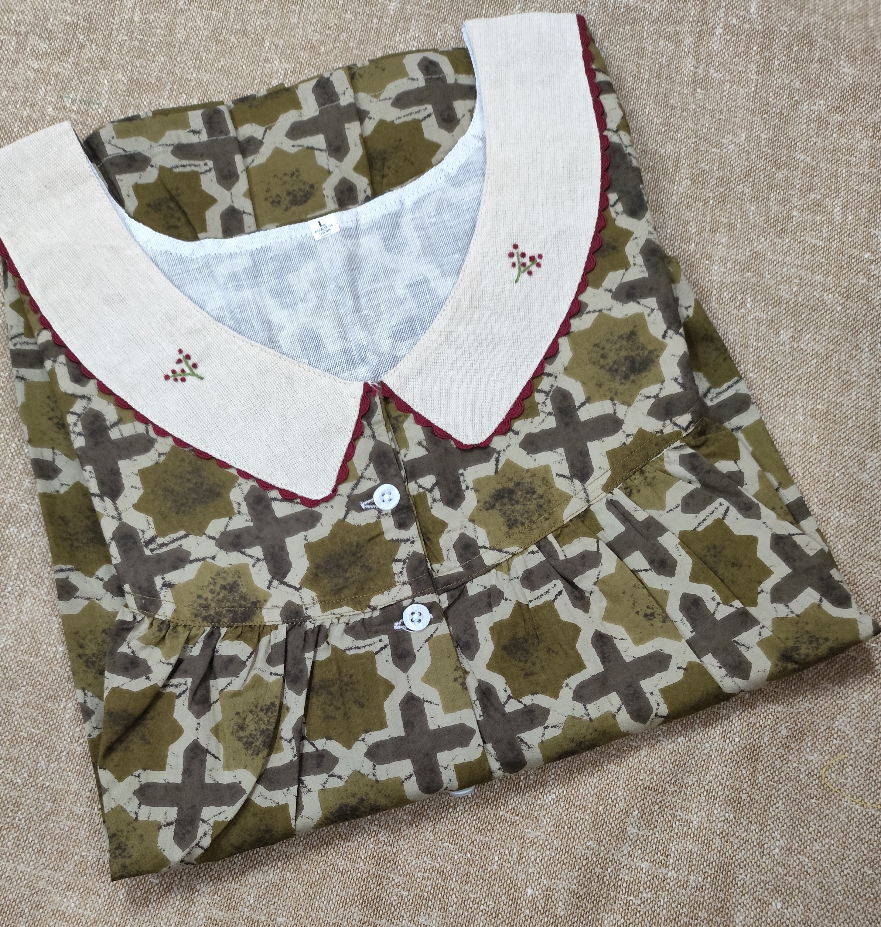 Soft Cotton Pleated, With Pockets, Half Open Large Printed Nighty