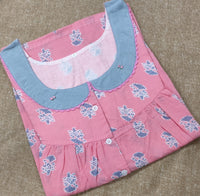 Soft Cotton Pleated, With Pockets, Half Open Large Printed Nighty