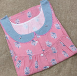 Soft Cotton Pleated, With Pockets, Half Open Large Printed Nighty