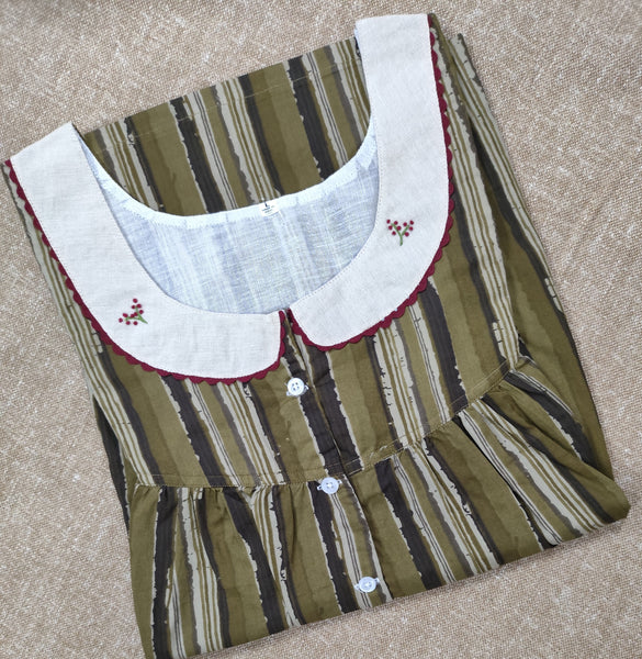 Soft Cotton Pleated, With Pockets, Half Open Large Printed Nighty