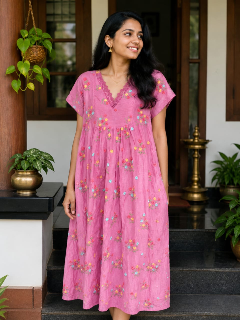 Cotton Pleated, Side zip, Pockets, Side elastic Medium Printed Maternity Wear