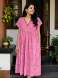 Cotton Pleated, Side zip, Pockets, Side elastic Medium Printed Maternity Wear