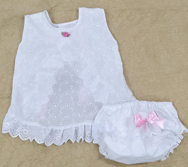 Back Open i-Frocks for girls  with pink bow and bloomer 0 months to 6 months old