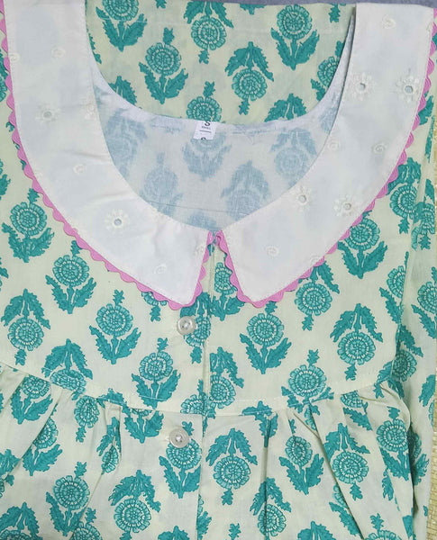 Soft Cotton Half Open Small Printed Nighty
