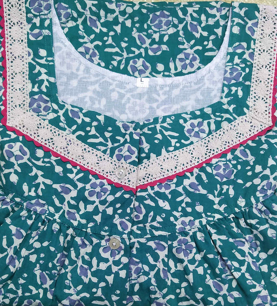 Cotton Half Open Large Printed Nighty