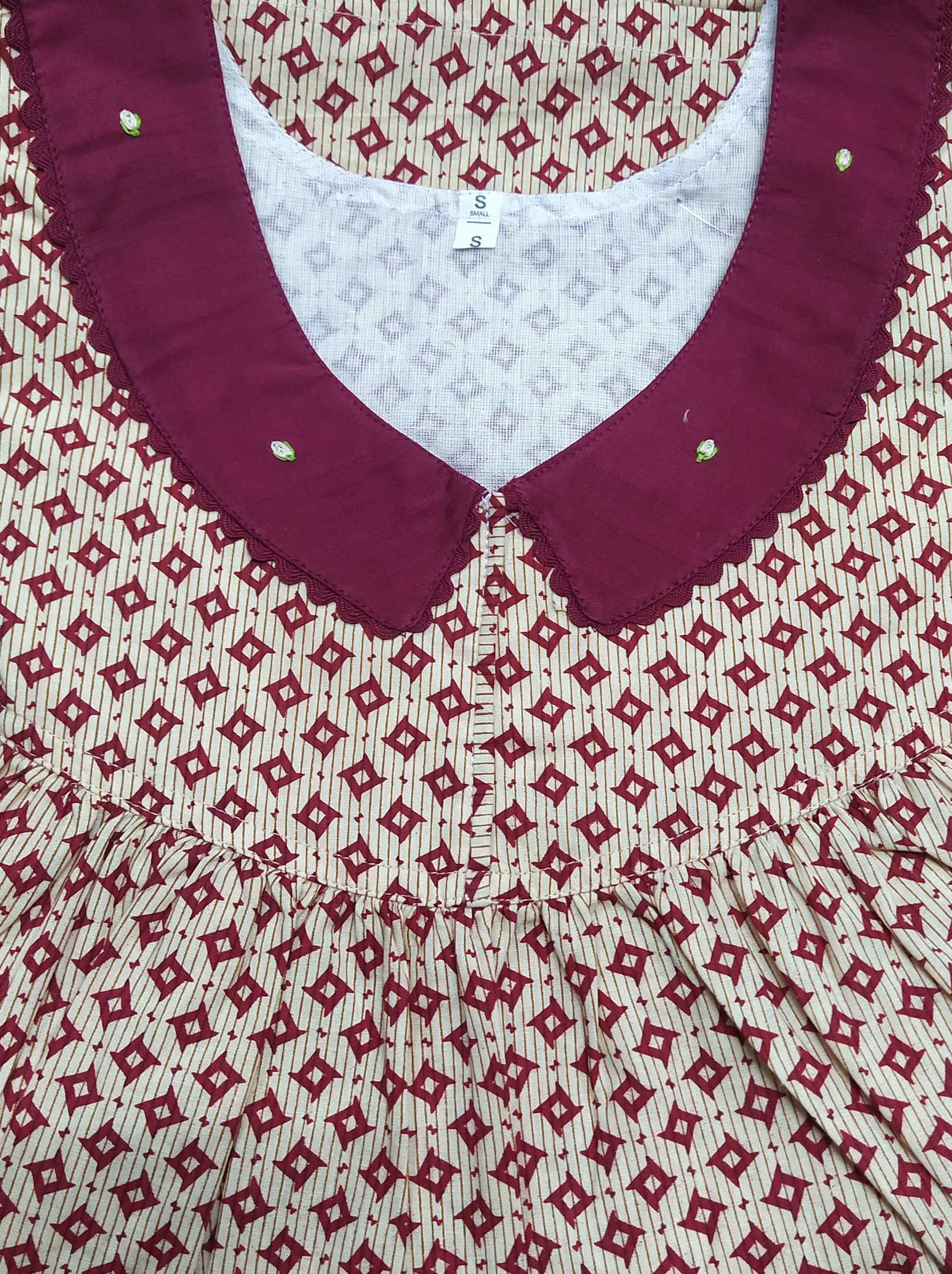 Cotton No Open Small Printed Nighty
