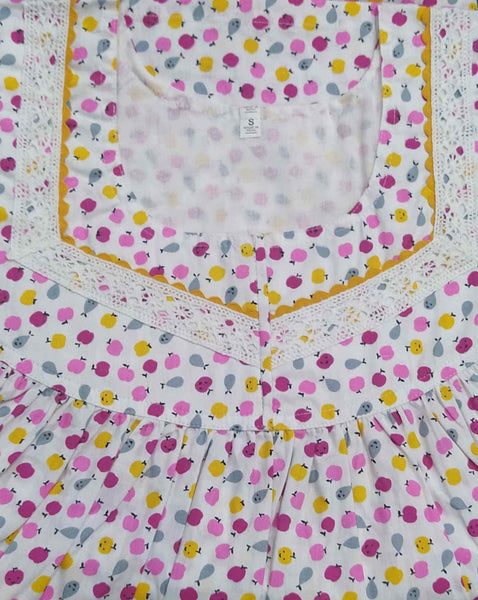 Cotton No Open Small Printed Nighty