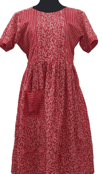Soft Cotton Side zip, Pleated , Pockets, Tying String Medium Printed Maternity Wear
