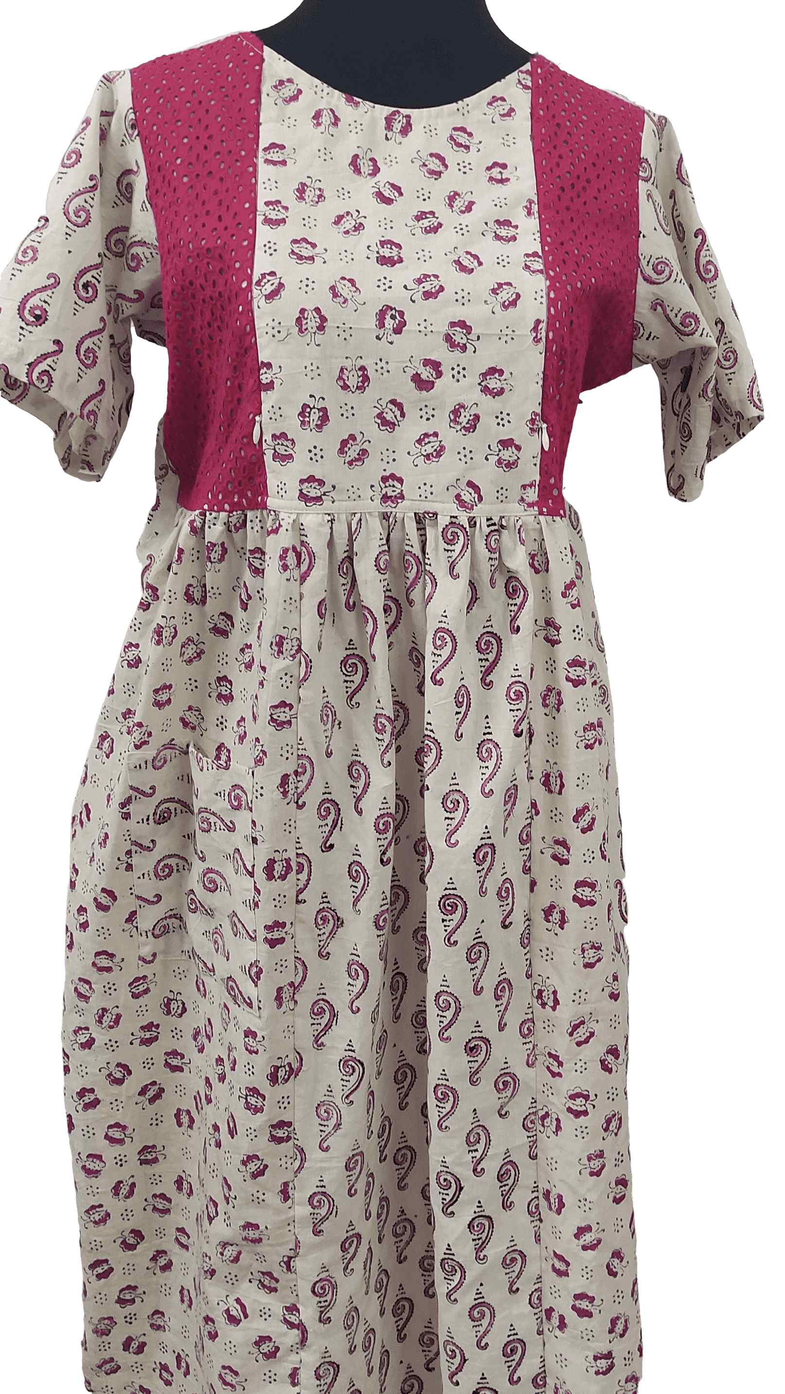 Bantex Side zip, Pleated , Back A-line, Pockets, Tying String Medium Printed Maternity Wear