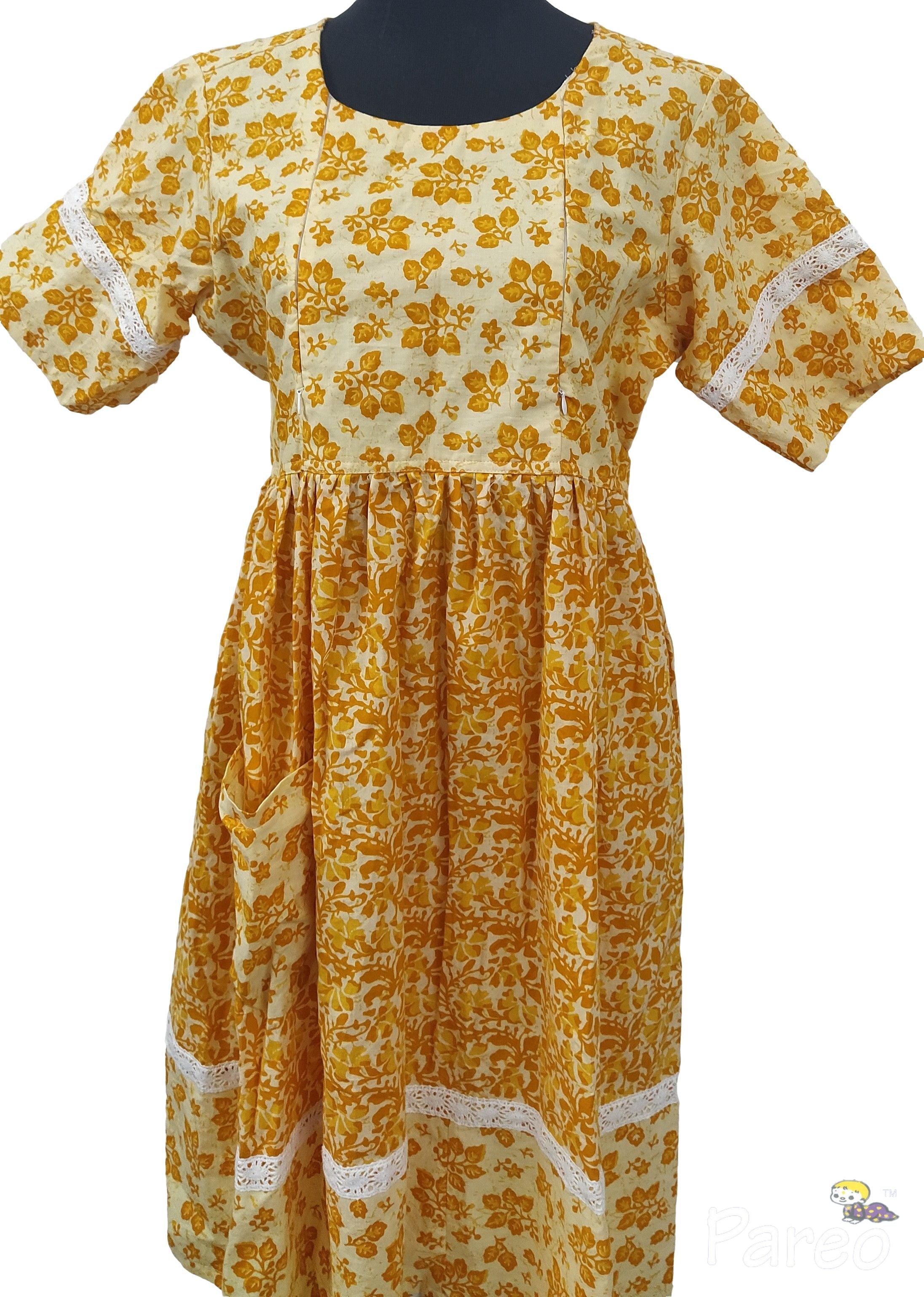 Rayon Side zip, Pleated , Pockets, Tying String Medium Printed Maternity Wear